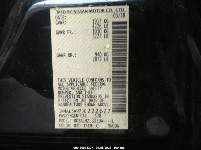 Nissan Altima 2.5 Sv 2018 1N4AL3AP7JC222677 Image 9
