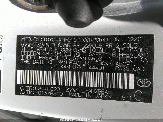 2021 Toyota Prius, VIN: JTDKAMFU7M3144401