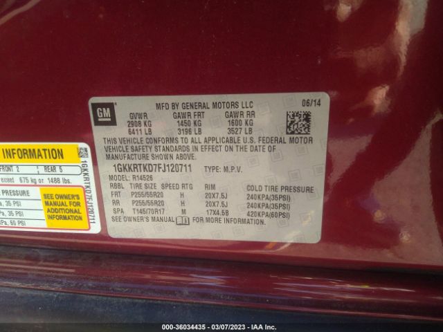 1GKKRTKD7FJ120711 GMC Acadia Denali