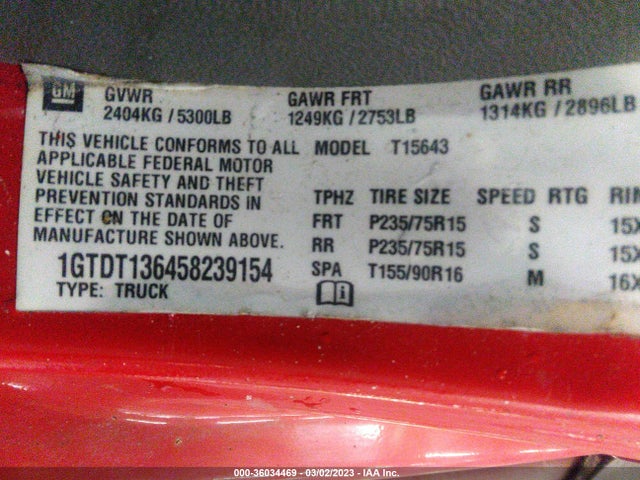 2005 GMC CANYON 1SB SLE Z85 VIN: 1GTDT136458239154
