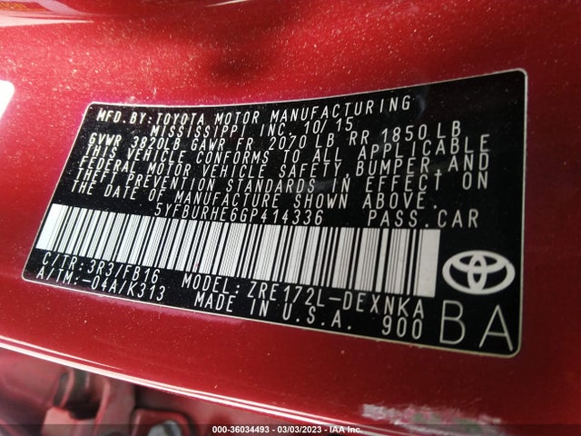 Toyota Corolla L/le/s/s Plus/le Plus 2016 5YFBURHE6GP414336 Image 9