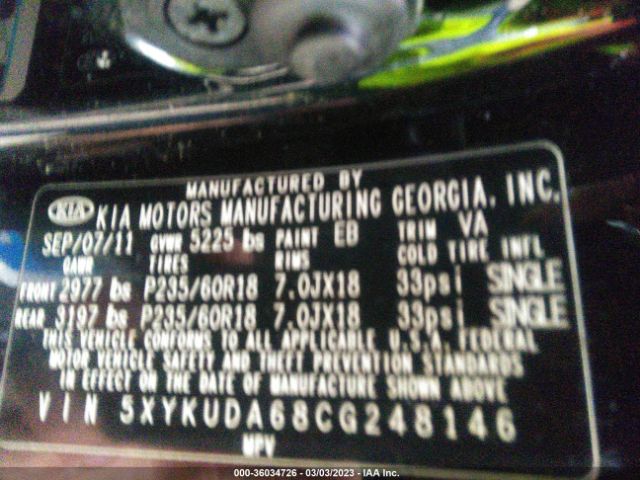 5XYKUDA68CG248146 KIA SORENTO EX