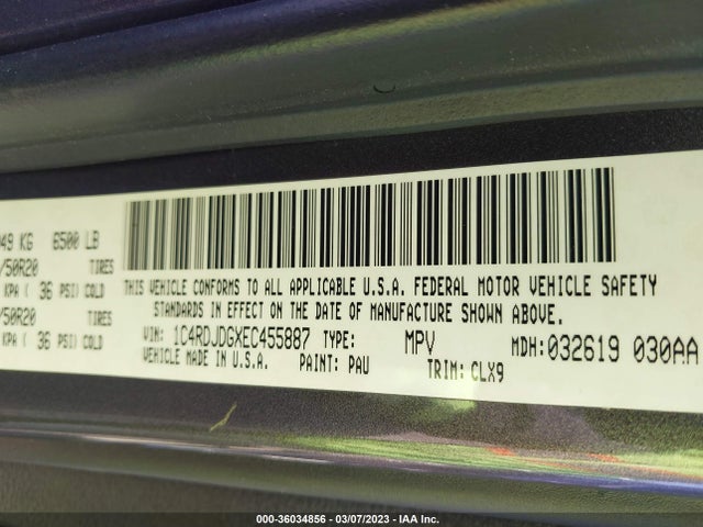 Dodge DURANGO LIMITED 2014 1C4RDJDGXEC455887 Image 9
