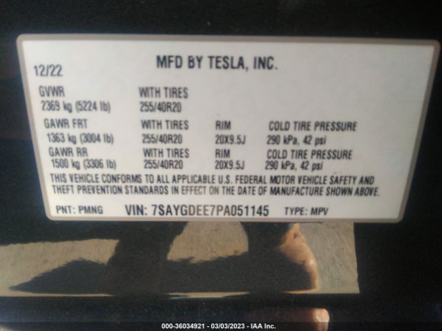 7SAYGDEE7PA051145 Tesla Model Y Long Range