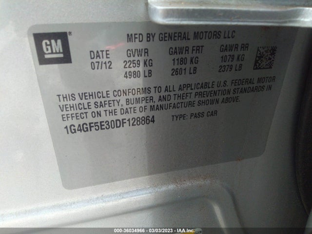 2013 BUICK LACROSSE PREMIUM 1 VIN: 1G4GF5E30DF128864