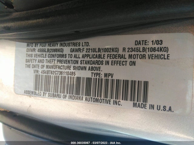 2003 SUBARU BAJA SPORT VIN: 4S4BT62C736110485