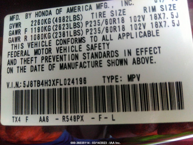2015 Acura RDX, VIN: 5J8TB4H3XFL024196