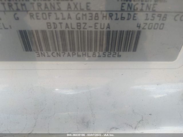 3N1CN7AP6HL815226 Nissan Versa Sedan S/s Plus/sl/sv