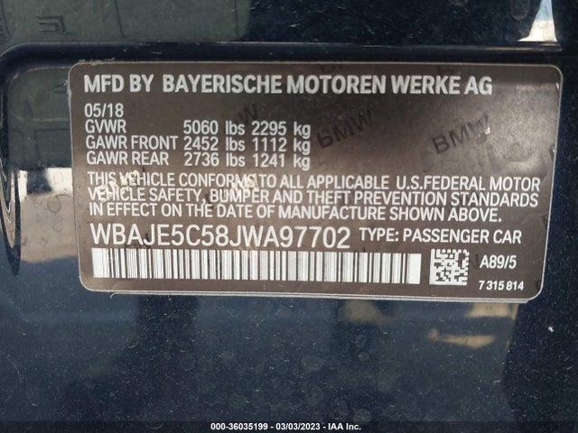 BMW 5 Series 540i 2018 WBAJE5C58JWA97702 Image 9