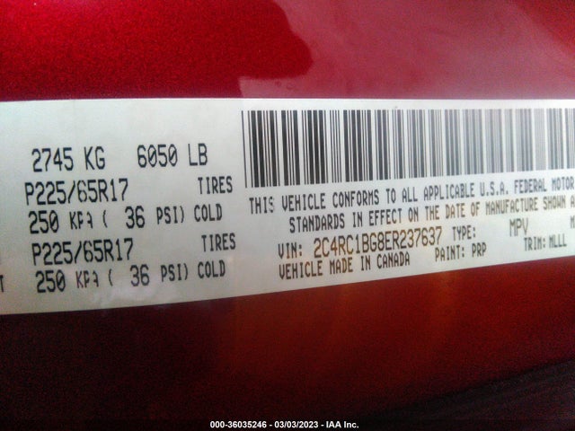 2C4RC1BG8ER237637 Chrysler Town & Country Touring