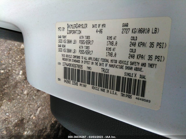 Dodge Dakota 2006 1D7HW48KX6S678935 Image 10