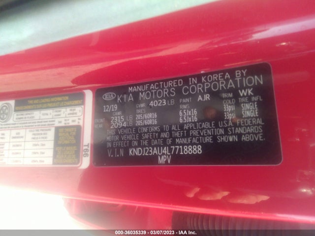 2020 KIA SOUL !/+/S VIN: KNDJ23AU4L7718888