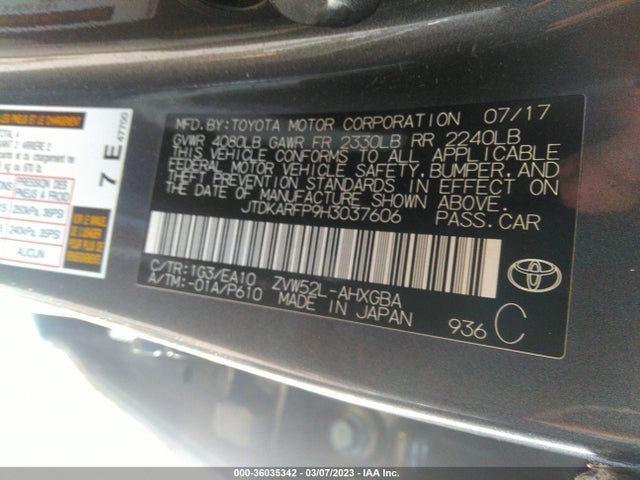 2017 Toyota Prius, VIN: JTDKARFP9H3037606