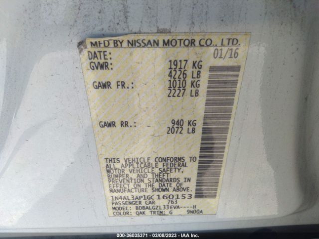 1N4AL3AP1GC160153 Nissan Altima 2.5 S