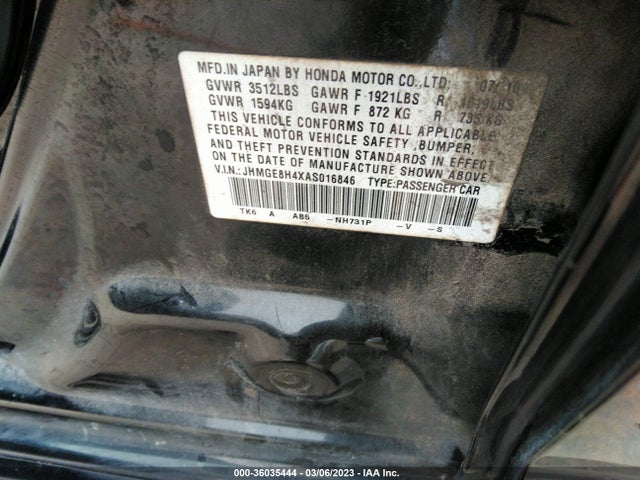 2010 HONDA FIT SPORT VIN: JHMGE8H4XAS016846