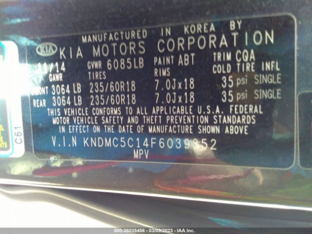 KNDMC5C14F6039352 KIA Sedona Sx