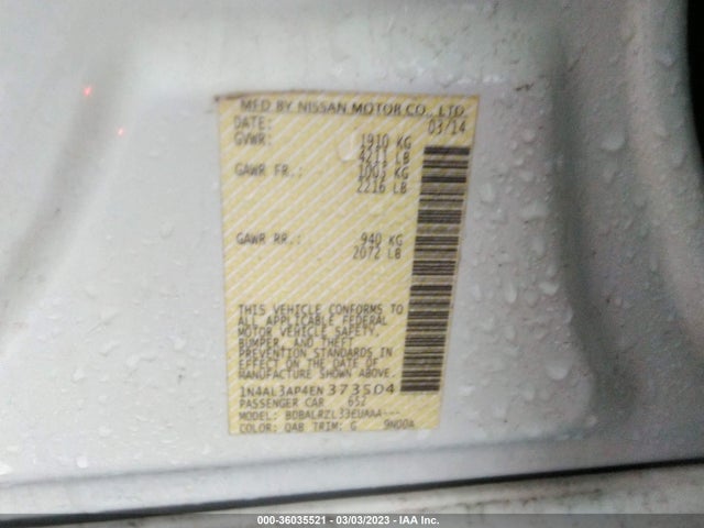2014 NISSAN ALTIMA 2.5 VIN: 1N4AL3AP4EN373504