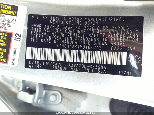 Toyota CAMRY SE 2021 4T1G11AK4MU464212 Image 10
