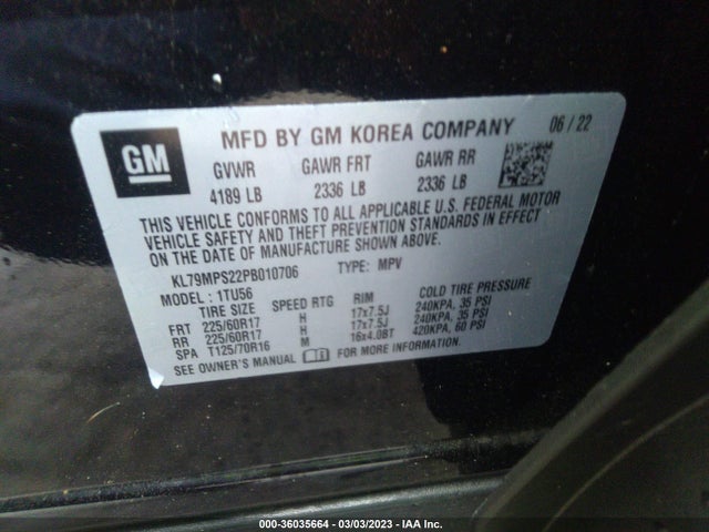 Chevrolet Trailblazer Lt 2023 KL79MPS22PB010706 Image 9