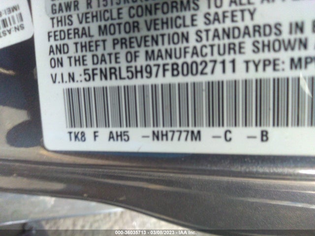 Honda Odyssey Touring 2015 5FNRL5H97FB002711 Image 9