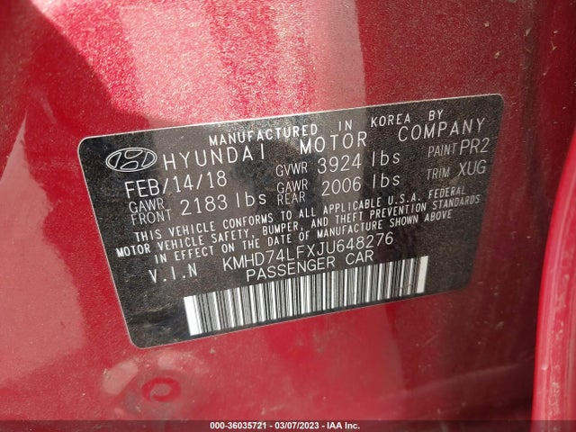 Hyundai ELANTRA SE 2018 KMHD74LFXJU648276 Image 10