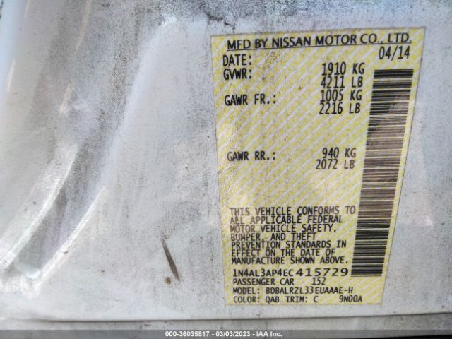 1N4AL3AP4EC415729 Nissan Altima 2.5 S