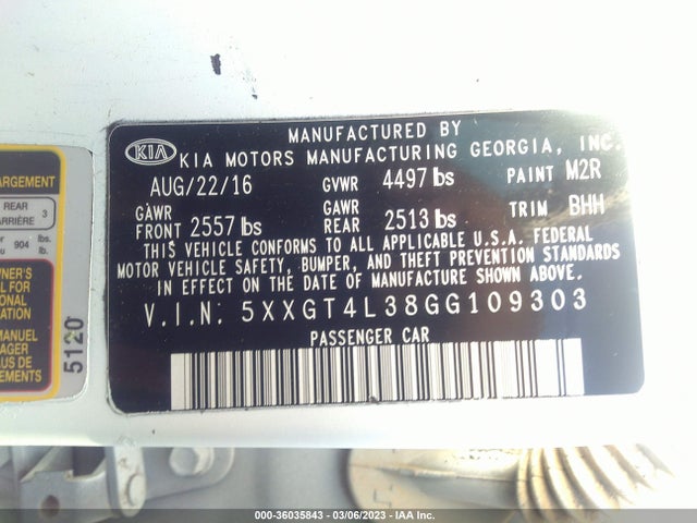 KIA Optima Lx 2016 5XXGT4L38GG109303 Image 9