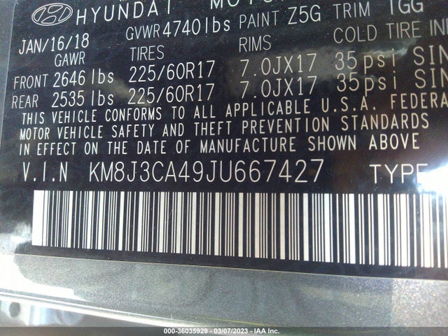 Hyundai TUCSON SEL 2018 KM8J3CA49JU667427 Image 10