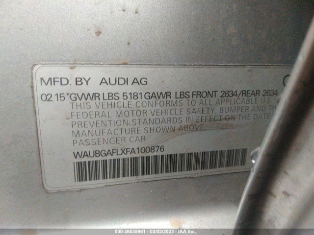 2015 Audi S4, VIN: WAUBGAFLXFA100876