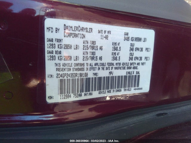 Dodge Grand Caravan Se 2003 2D4GP24353R190160 Image 11