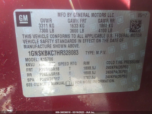 Chevrolet Tahoe Lt 2017 1GNSKBKC7HR328083 Image 10