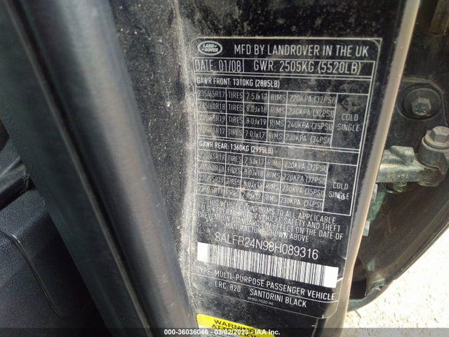 Land Rover LR2 2008 SALFR24N98H089316 Image 9