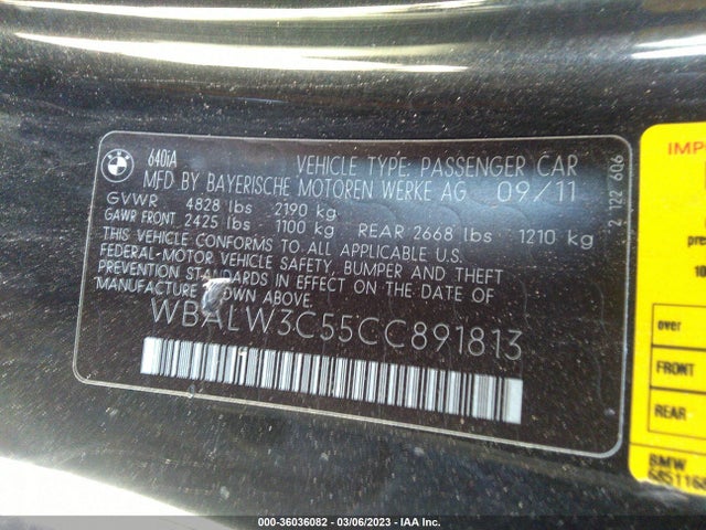 BMW 6 Series 640i 2012 WBALW3C55CC891813 Image 10
