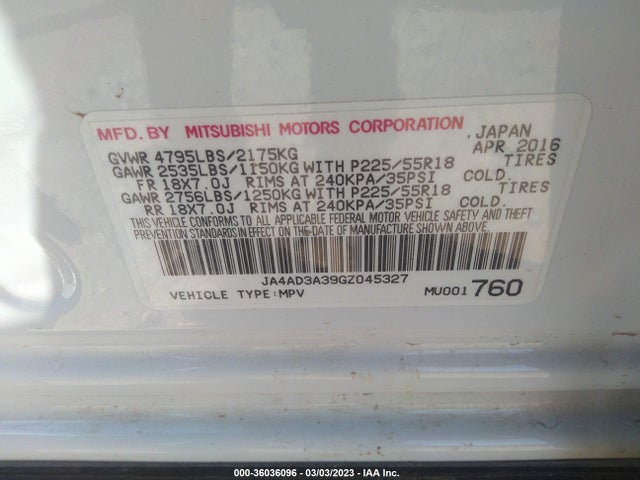 JA4AD3A39GZ045327 Mitsubishi Outlander Se/sel