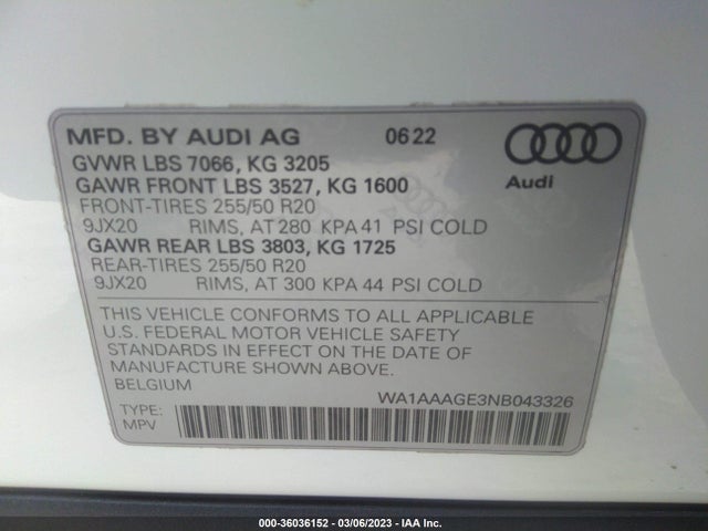 2022 Audi e-tron, VIN: WA1AAAGE3NB043326