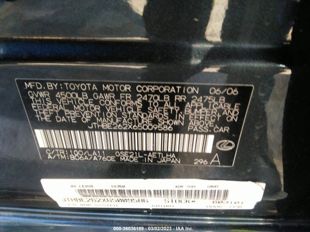JTHBE262X65009586 Lexus Is 350 Auto