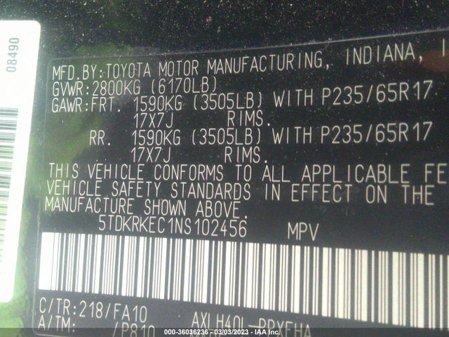 2022 Toyota Sienna, VIN: 5TDKRKEC1NS102456