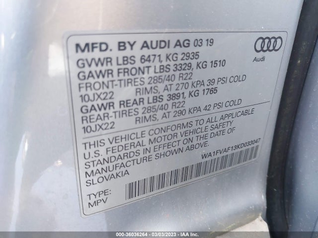 2019 Audi Q8, VIN: WA1FVAF13KD033047