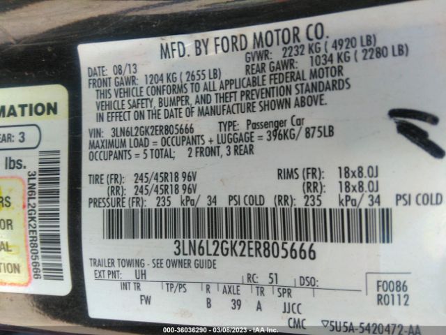 3LN6L2GK2ER805666 Lincoln MKZ