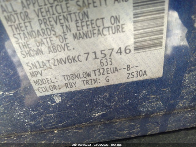 Nissan ROGUE SV 2019 5N1AT2MV6KC715746 Image 10