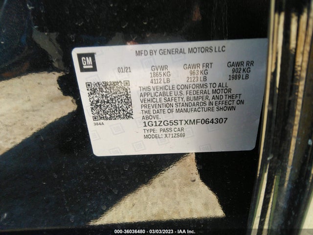 2021 CHEVROLET MALIBU RS VIN: 1G1ZG5STXMF064307