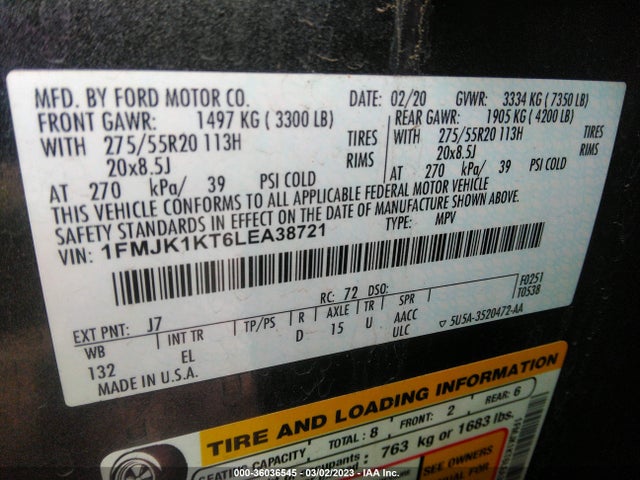 2020 Ford Expedition, VIN: 1FMJK1KT6LEA38721