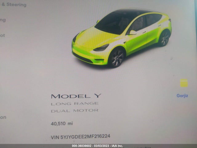 5YJYGDEE2MF216224 Tesla Model Y Long Range