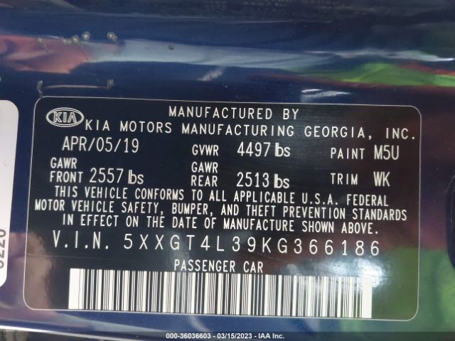 5XXGT4L39KG366186 KIA Optima Lx