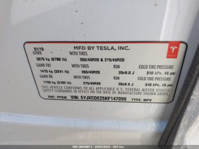5YJXCDE25KF147099 Tesla MODEL X