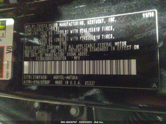 Toyota Venza Le/xle 2015 4T3BA3BBXFU069708 Image 11