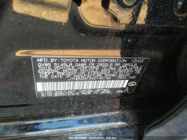 Lexus LS 430 2004 JTHBN36F640145166 Image 9