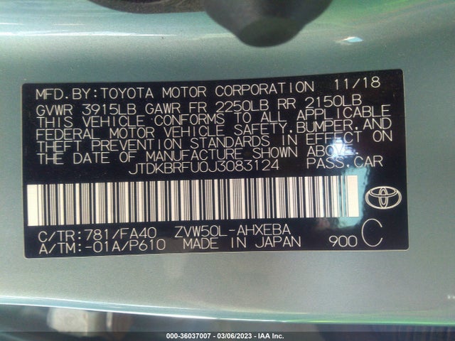 Toyota Prius Two/two Eco/three 2018 JTDKBRFU0J3083124 Image 10