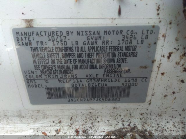 3N1CN7AP7JK408320 Nissan Versa Sedan Sv