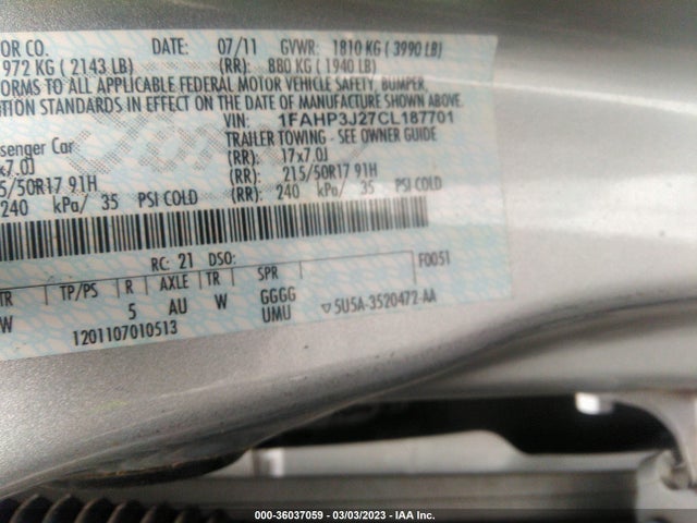 2012 FORD FOCUS TITANIUM VIN: 1FAHP3J27CL187701